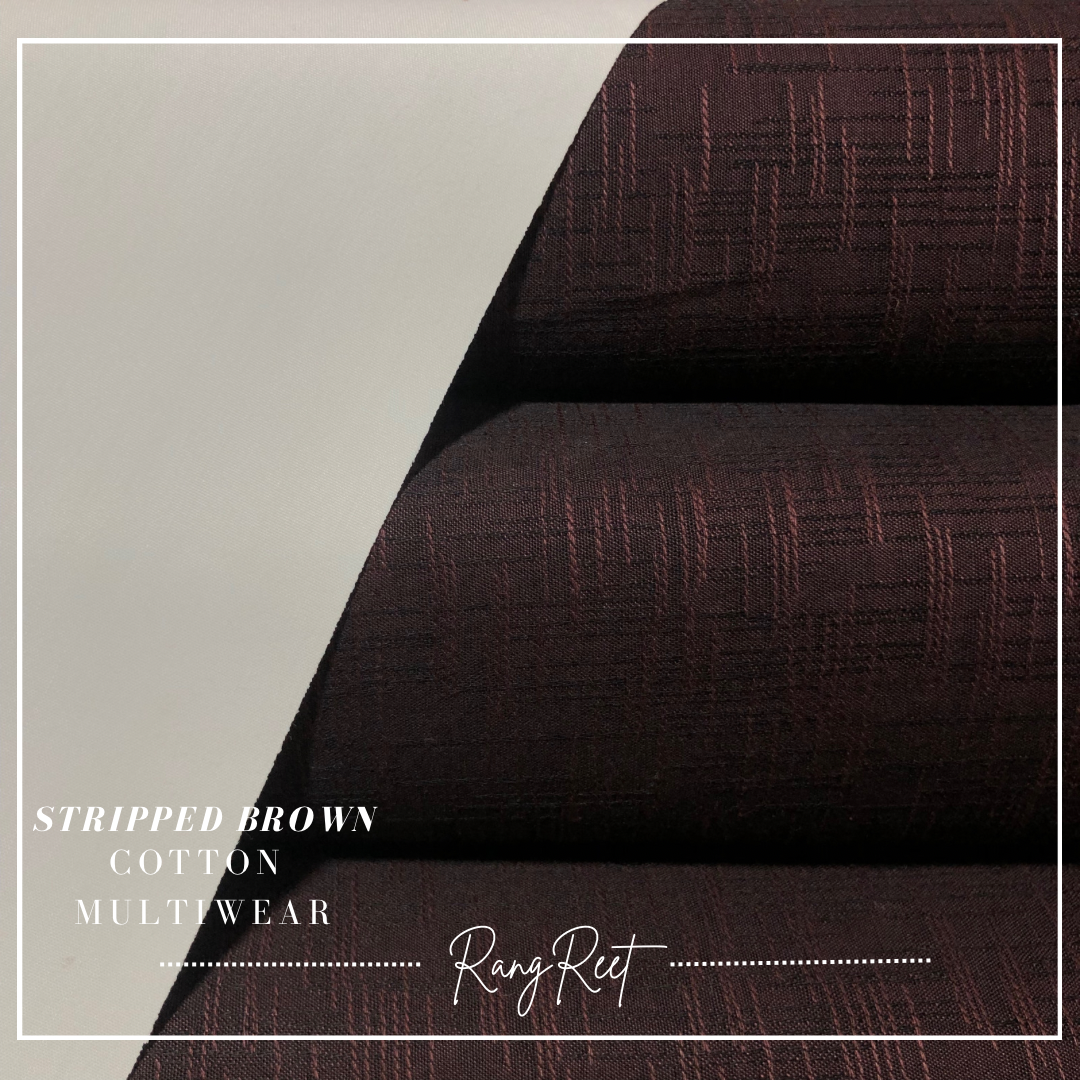 Stripped Brown Cotton Kurta Pajama Unstitched image 0
