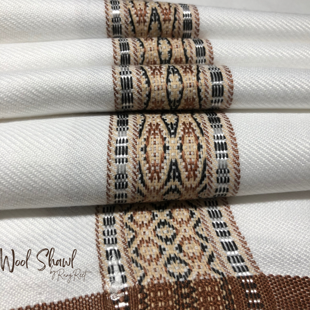 White Broad Border - Wool Shawl image 1