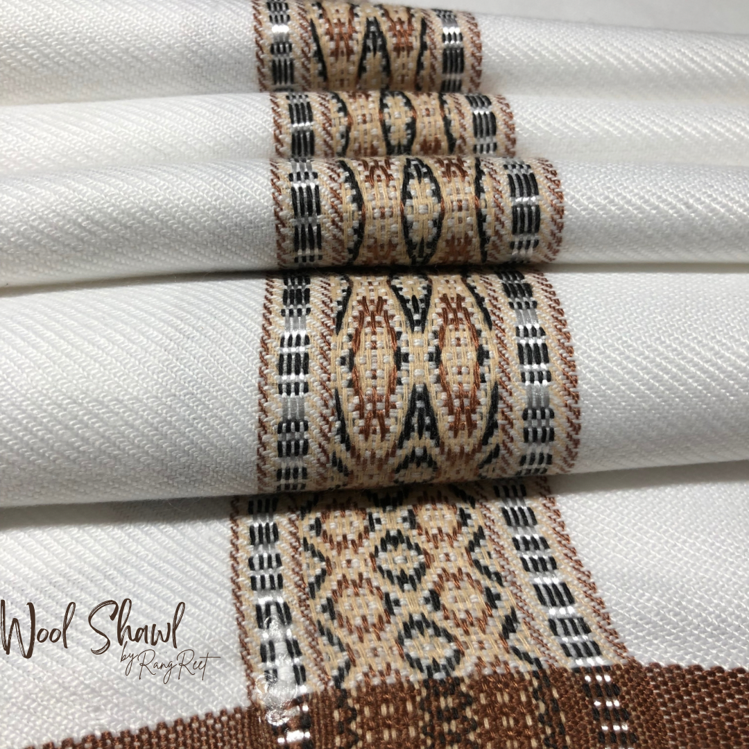 White Broad Border - Wool Shawl image 1
