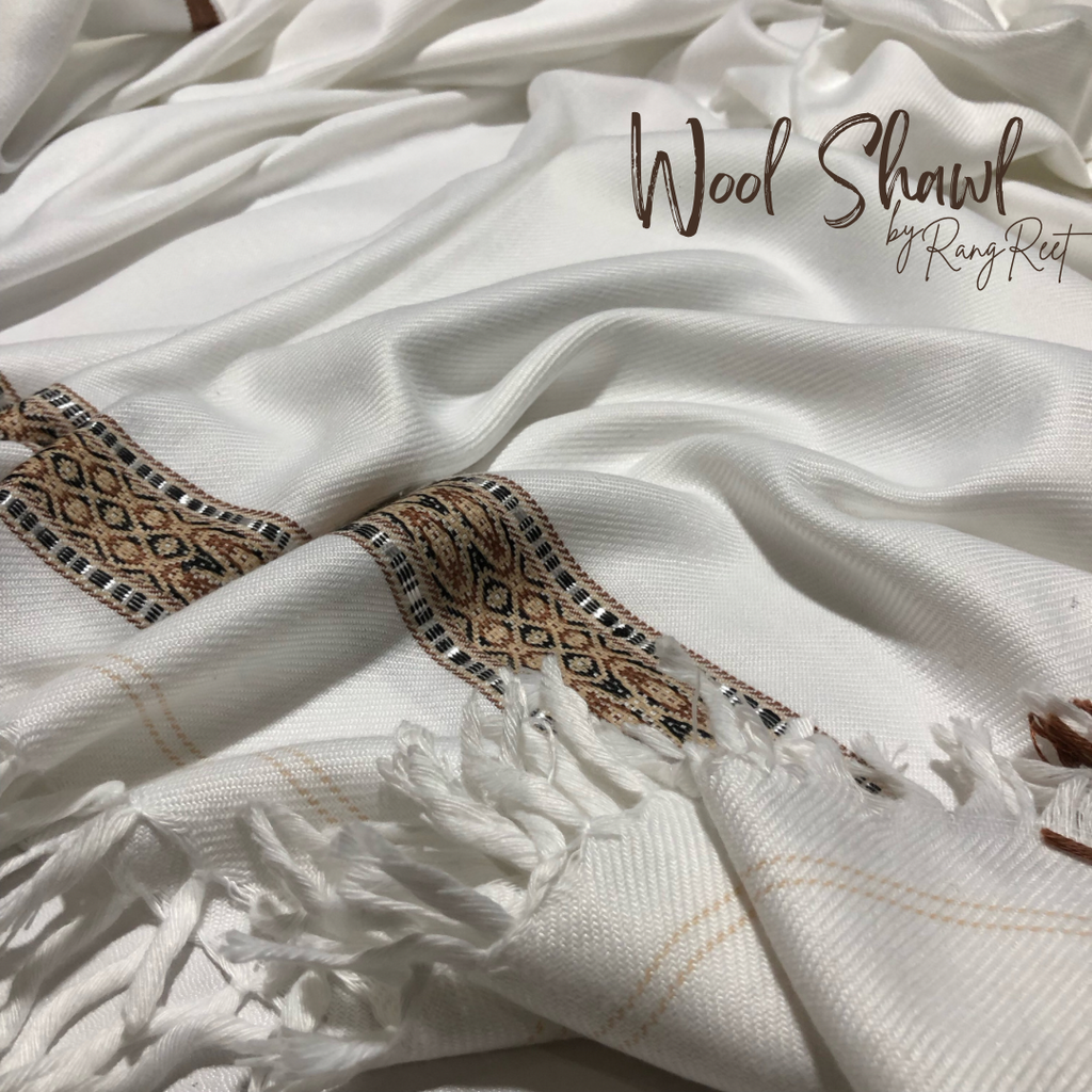 White Broad Border - Wool Shawl image 4