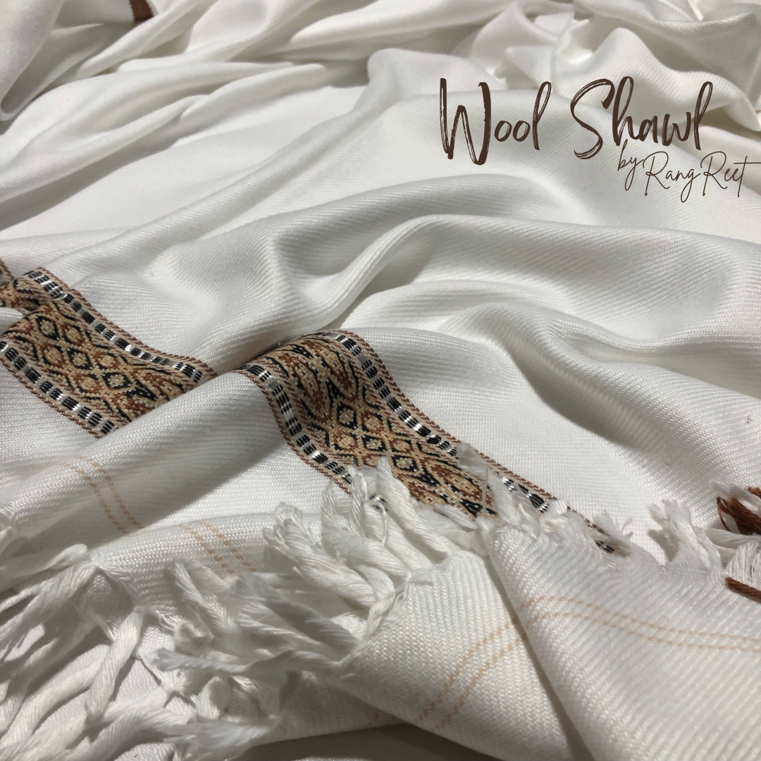 White Broad Border - Wool Shawl image 4