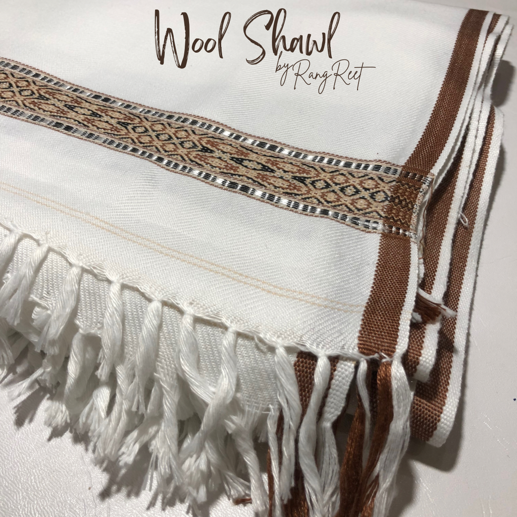 White Broad Border - Wool Shawl image 6