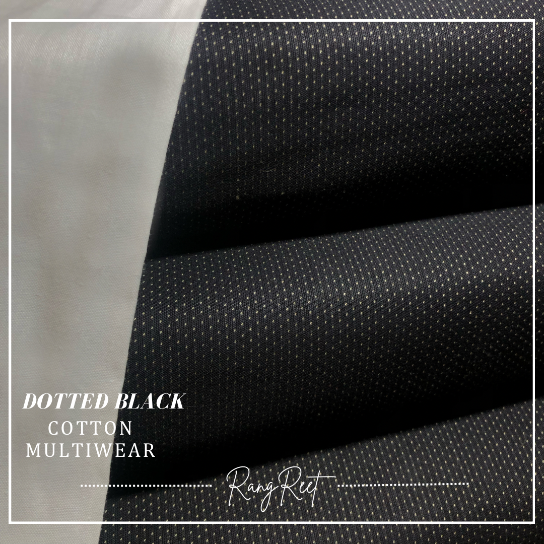 Dotted Black Cotton Kurta Pajama Unstitched image 0