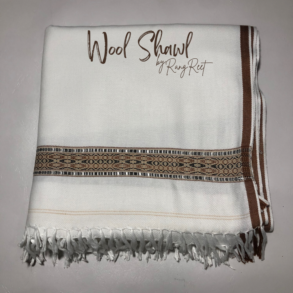 White Broad Border - Wool Shawl image 7