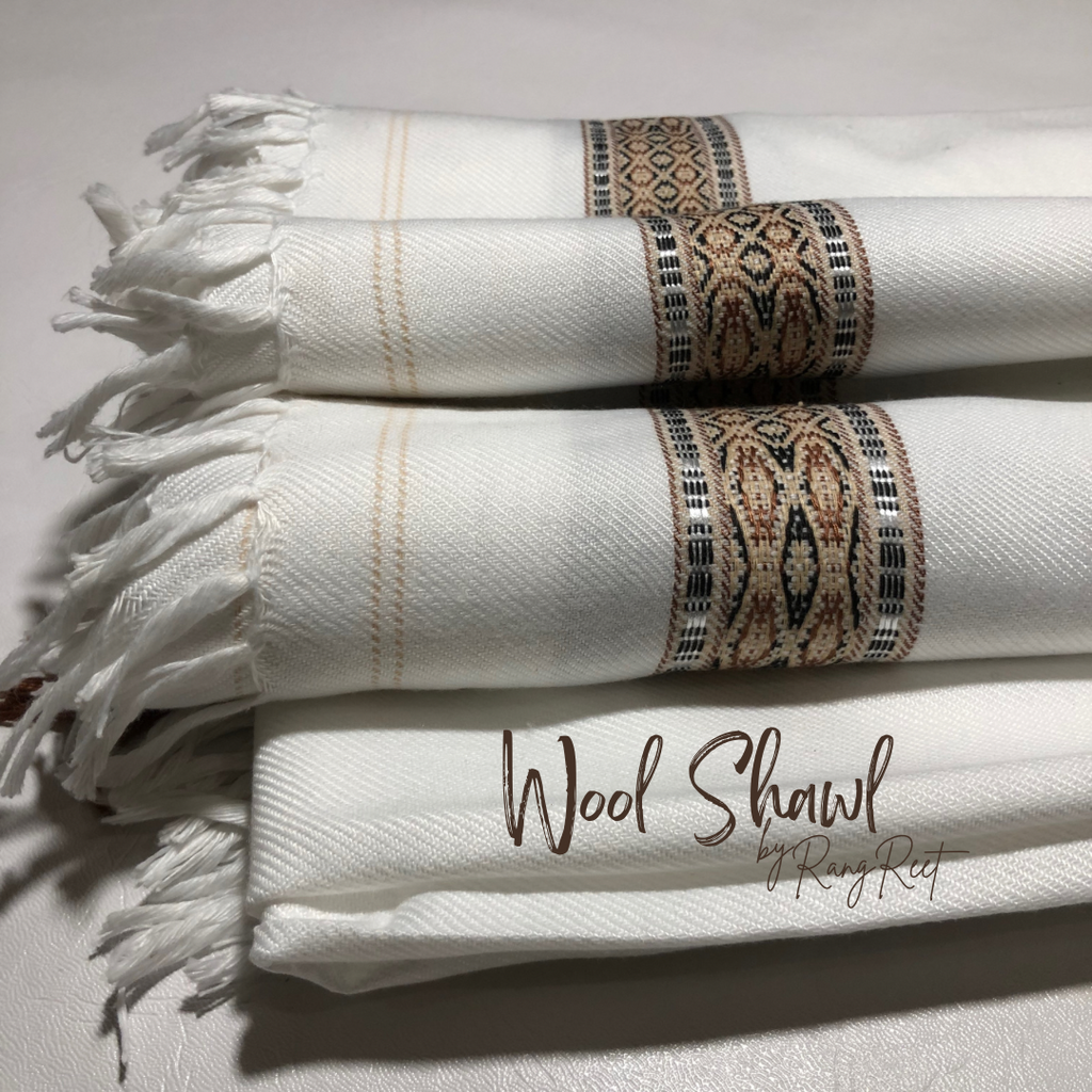 White Broad Border - Wool Shawl image 2