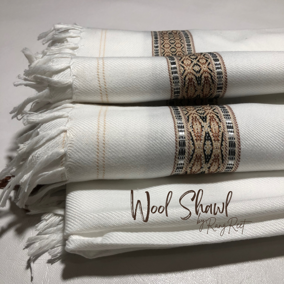 White Broad Border - Wool Shawl image 2