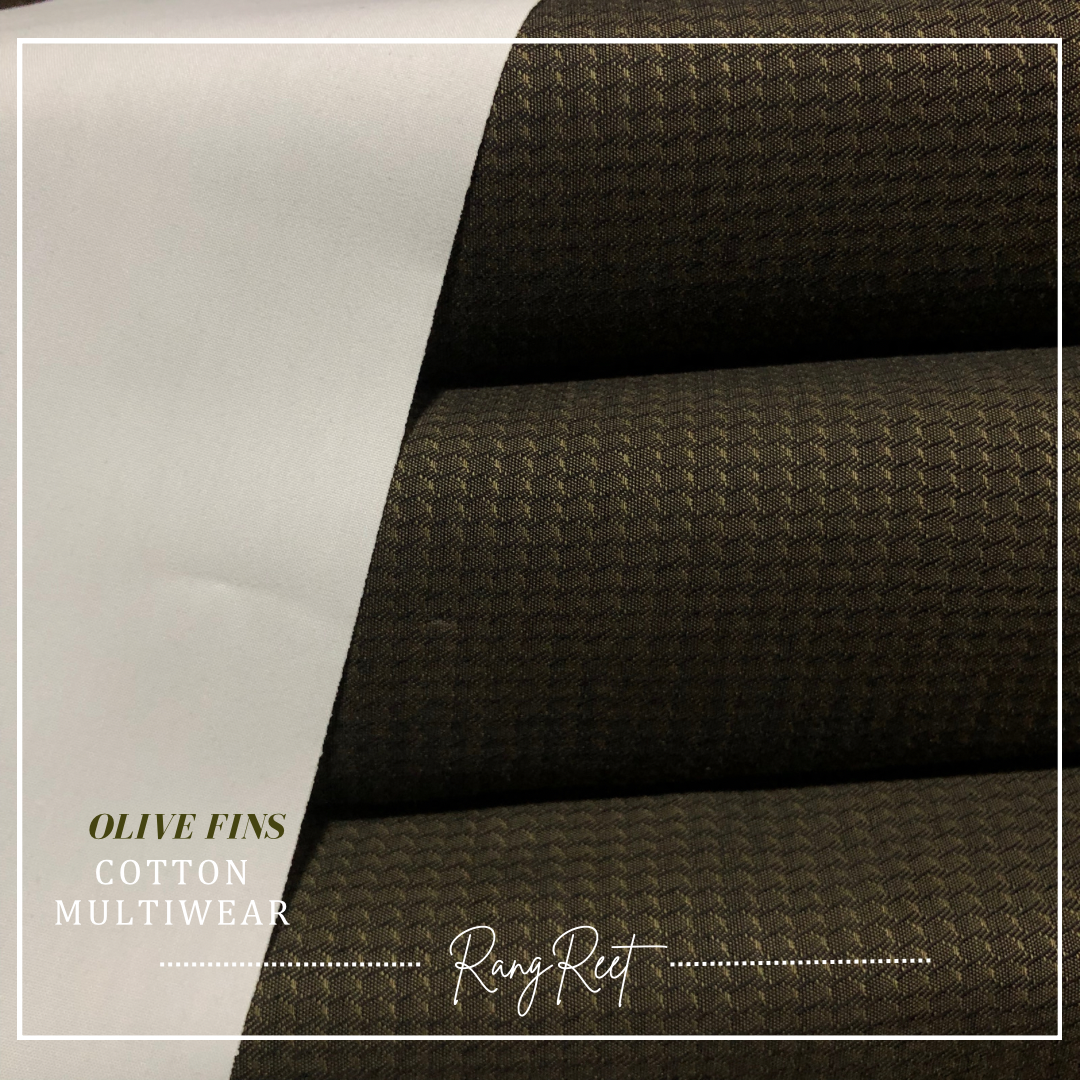 Olive Fins Cotton Kurta Pajama Unstitched image 0