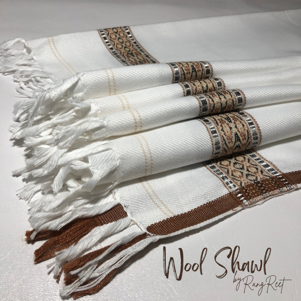 White Broad Border - Wool Shawl image 0
