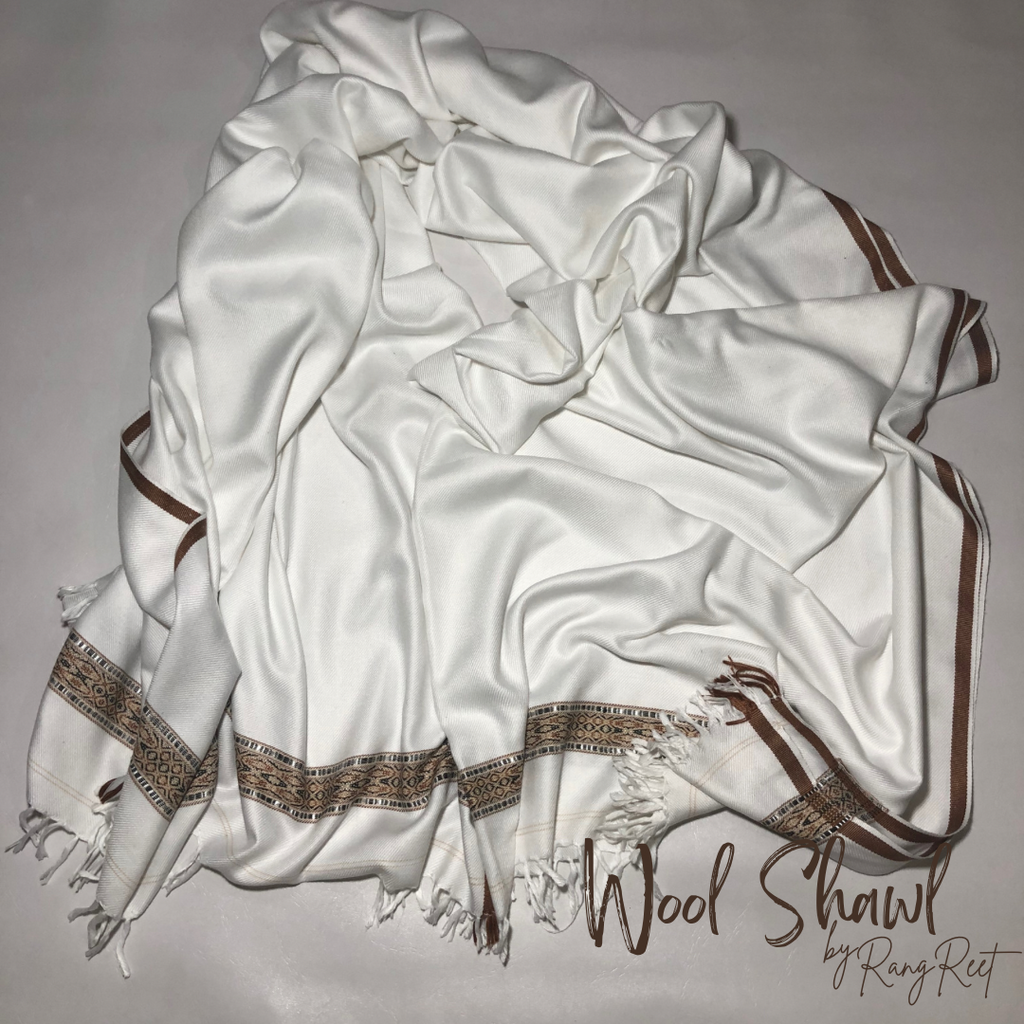 White Broad Border - Wool Shawl image 3