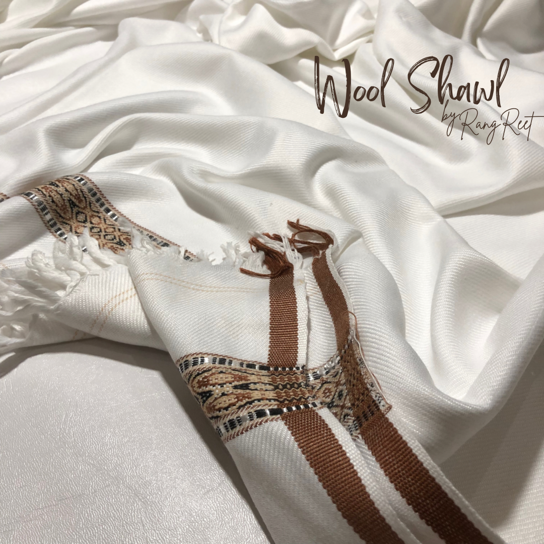 White Broad Border - Wool Shawl image 5